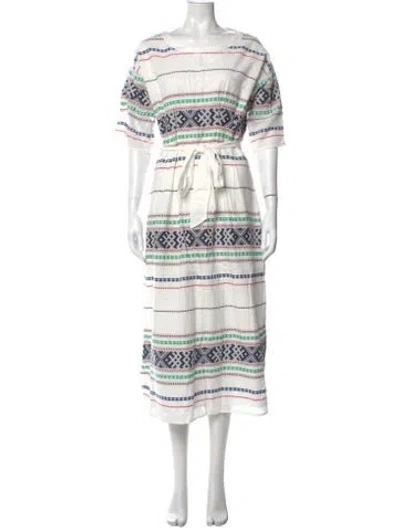 Pre-owned Joie Striped Long Dress In White