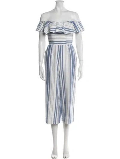 Pre-owned Joie Striped Off-the-shoulder Jumpsuit In Blue