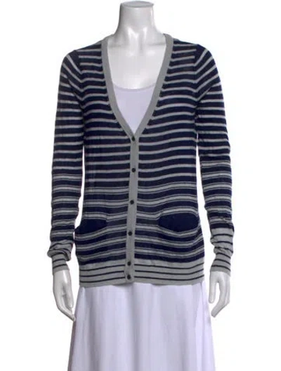 Pre-owned Joie Striped V-neck Sweater In Blue