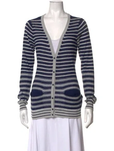 Pre-owned Joie Striped V-neck Sweater In Blue