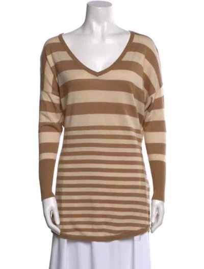 Pre-owned Joie Striped V-neck Sweater In Brown