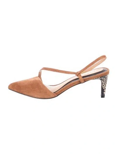 Pre-owned Joie Suede Animal Print Slingback Pumps In Brown
