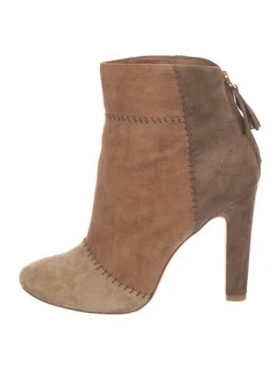 Pre-owned Joie Suede Colorblock Pattern Boots In Brown