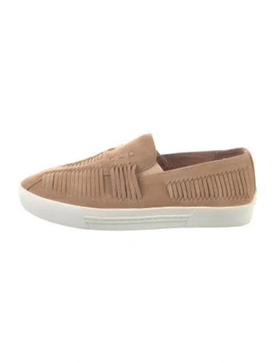 Pre-owned Joie Suede Colorblock Pattern Sneakers In Neutral