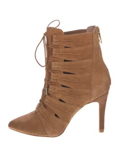 Pre-owned Joie Suede Cutout Accent Boots In Brown