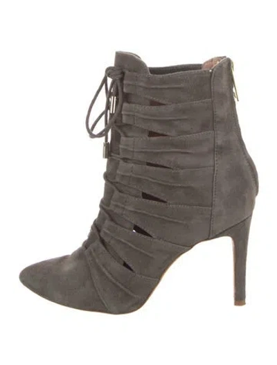 Pre-owned Joie Suede Cutout Accent Lace-up Boots In Gray