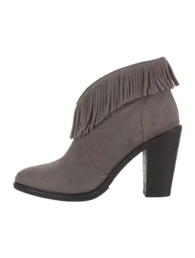 Pre-owned Joie Suede Fringe Trim Accent Boots In Grey