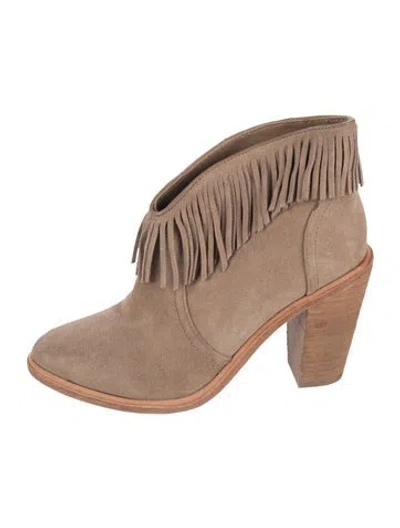 Pre-owned Joie Suede Fringe Trim Accent Boots In Neutrals