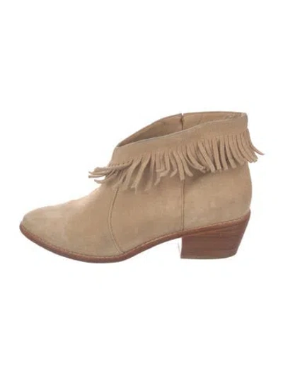 Pre-owned Joie Suede Fringe Trim Accent Lace-up Boots In Neutral