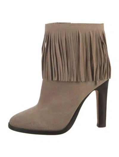 Pre-owned Joie Suede Fringe Trim Accent Pumps In Brown