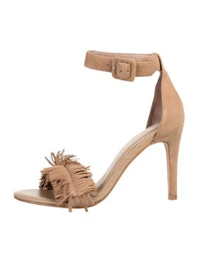 Pre-owned Joie Suede Fringe Trim Accent Sandals In Neutrals