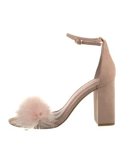 Pre-owned Joie Suede Fur Trim Sandals In Neutrals