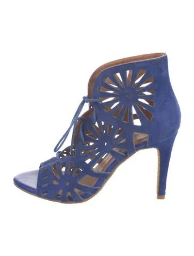 Pre-owned Joie Suede Lasercut Accents Boots In Blue