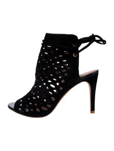 Pre-owned Joie Suede Lasercut Accents Sandals In Black