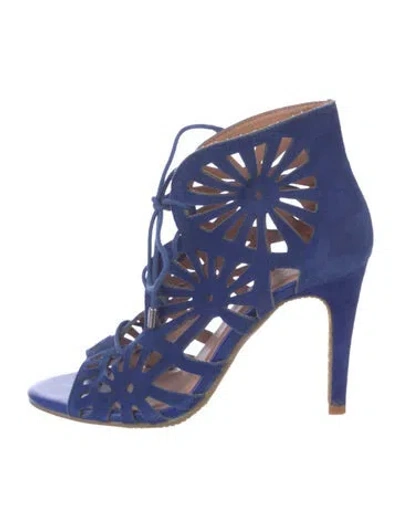 Pre-owned Joie Suede Lasercut Accents Sandals In Blue