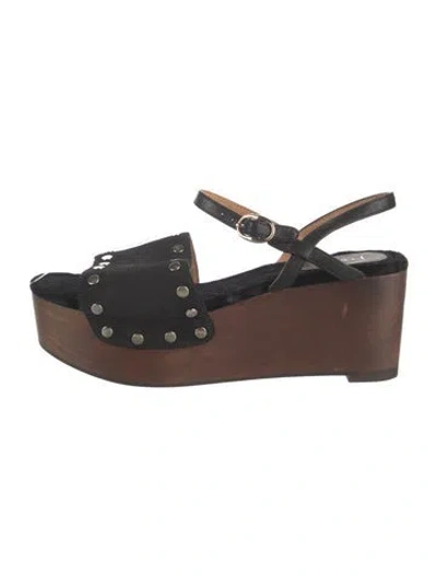 Pre-owned Joie Suede Studded Accents Sandals In Black/silver