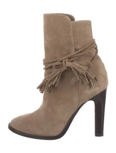 Pre-owned Joie Suede Tassel Accents Boots In Neutral