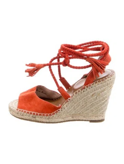 Pre-owned Joie Suede Tassel Accents Espadrilles In Orange