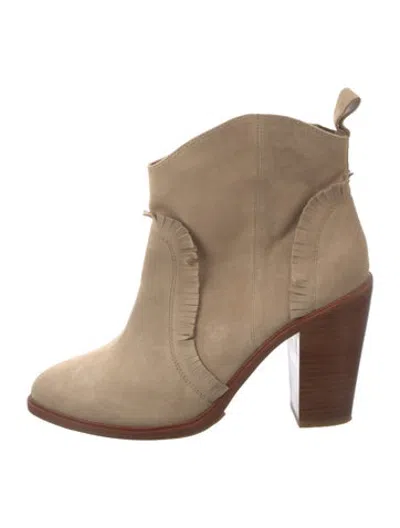 Pre-owned Joie Suede Whipstitch Trim Boots In Brown/neutrals