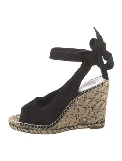 Pre-owned Joie Suede Whipstitch Trim Espadrilles In Black