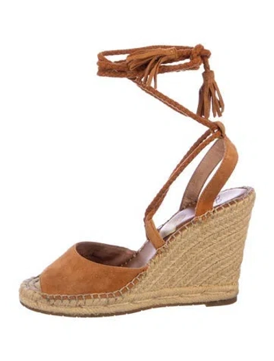 Pre-owned Joie Suede Whipstitch Trim Espadrilles In Brown/neutrals
