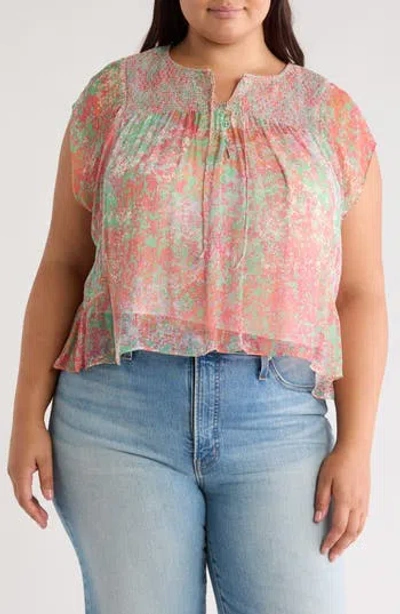 Joie Thana Short Sleeve Silk Top In Greenbriar Multi