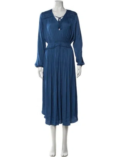 Pre-owned Joie Tie Neck Midi Length Dress In Blue
