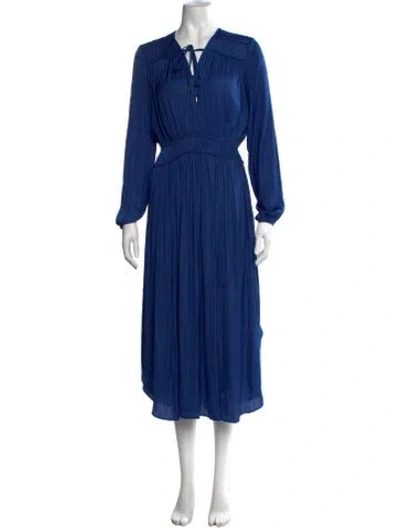 Pre-owned Joie Tie Neck Midi Length Dress In Blue