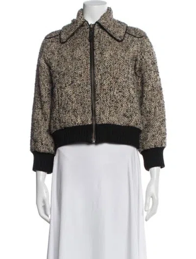 Pre-owned Joie Tweed Pattern Bomber Jacket In Neutral