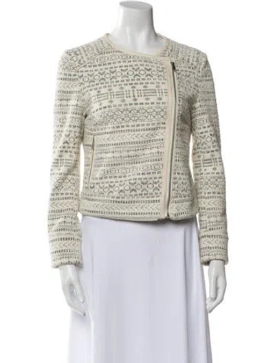 Pre-owned Joie Tweed Pattern Evening Jacket In White