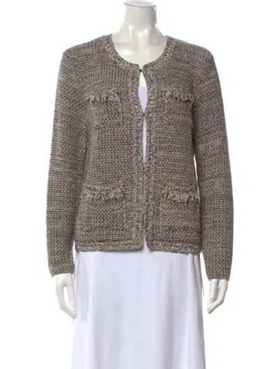 Pre-owned Joie Tweed Pattern Open Front Sweater In White