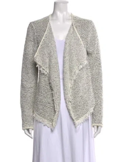 Pre-owned Joie Tweed Pattern Open Front Sweater In White