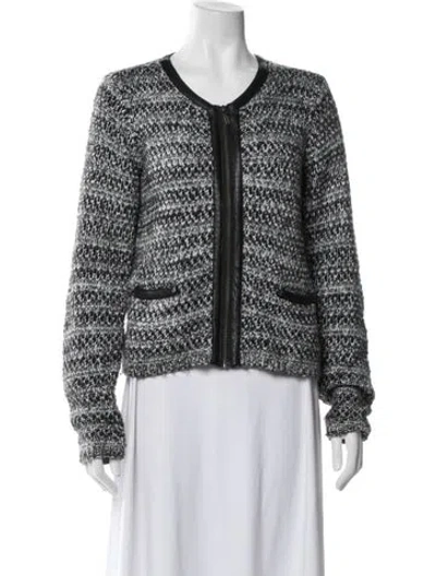 Pre-owned Joie Tweed Pattern V-neck Sweater In White