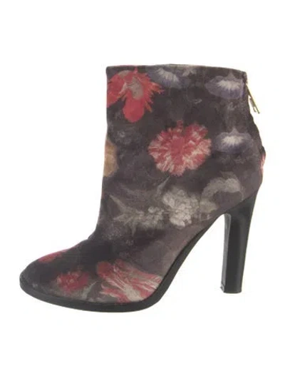 Pre-owned Joie Velvet Floral Print Boots In Green