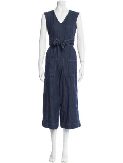 Pre-owned Joie V-neck Jumpsuit In Blue
