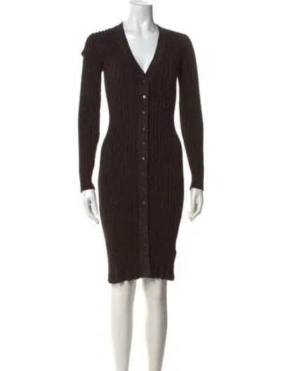 Pre-owned Joie V-neck Knee-length Dress In Brown