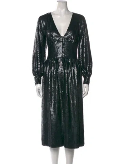 Pre-owned Joie V-neck Midi Length Dress In Black