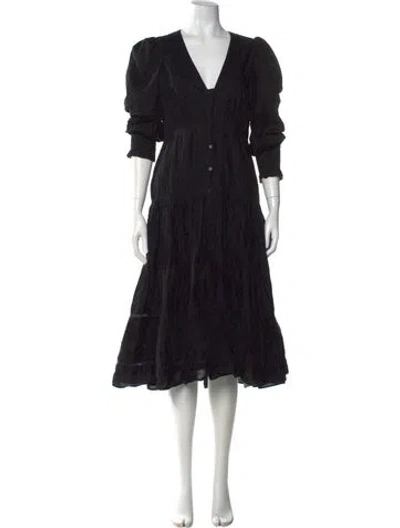 Pre-owned Joie V-neck Midi Length Dress In Black