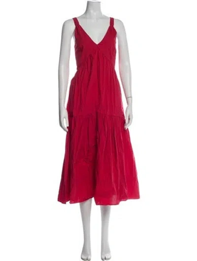 Pre-owned Joie V-neck Midi Length Dress In Red