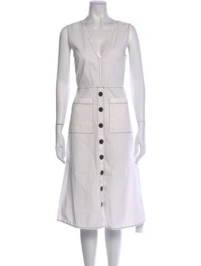 Pre-owned Joie V-neck Midi Length Dress In White