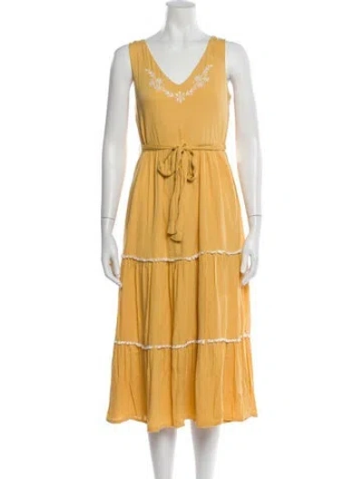 Pre-owned Joie V-neck Midi Length Dress In Yellow