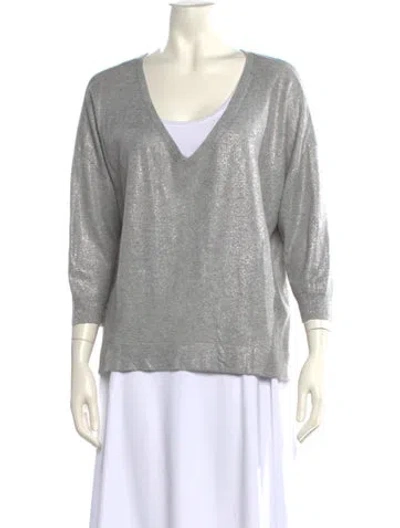 Pre-owned Joie V-neck Sweater In Silver