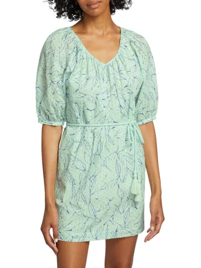 Joie Tilman Printed Broderie Anglaise Cotton Mini Dress In Blue