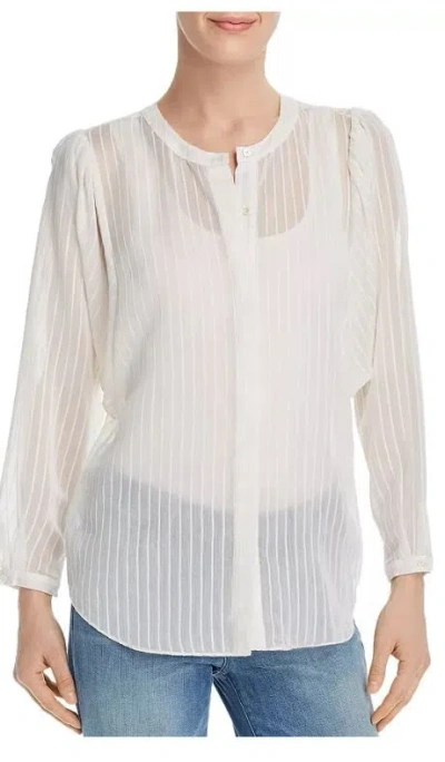 JOIE WOMEN'S WHITE RASHELDA STRIPED SHEER LONG SLEEVE BLOUSE