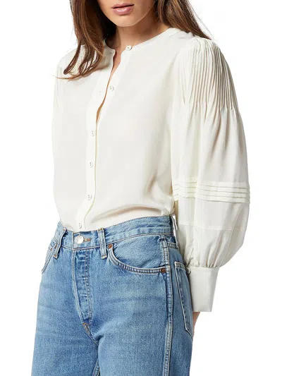 Joie Womens Collarless Pintuck Button-down Top In White