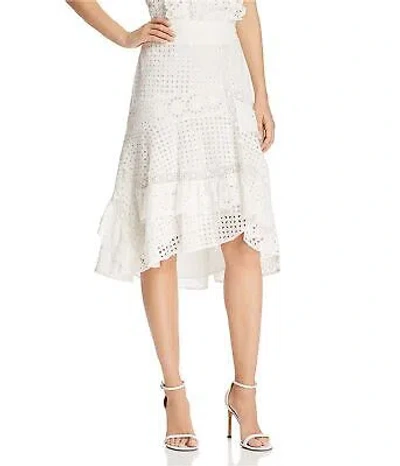 Pre-owned Joie Womens Eyelet High-low Skirt In White