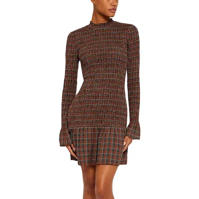 Joie Houda Smocked Plaid Flounce Mini Dress In Caviar_multi