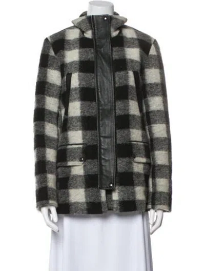 Pre-owned Joie Wool Plaid Print Coat In Gray