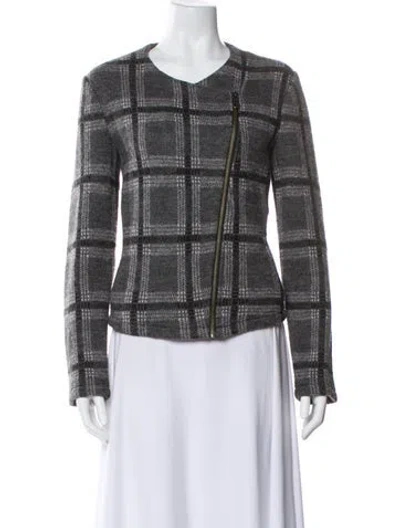Pre-owned Joie Wool Plaid Print Evening Jacket In Gray