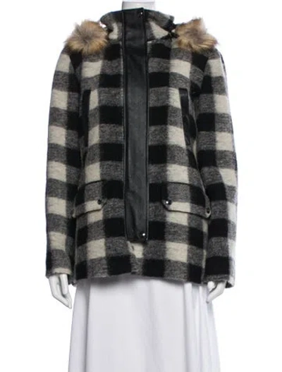 Pre-owned Joie Wool Plaid Print Jacket In Grey